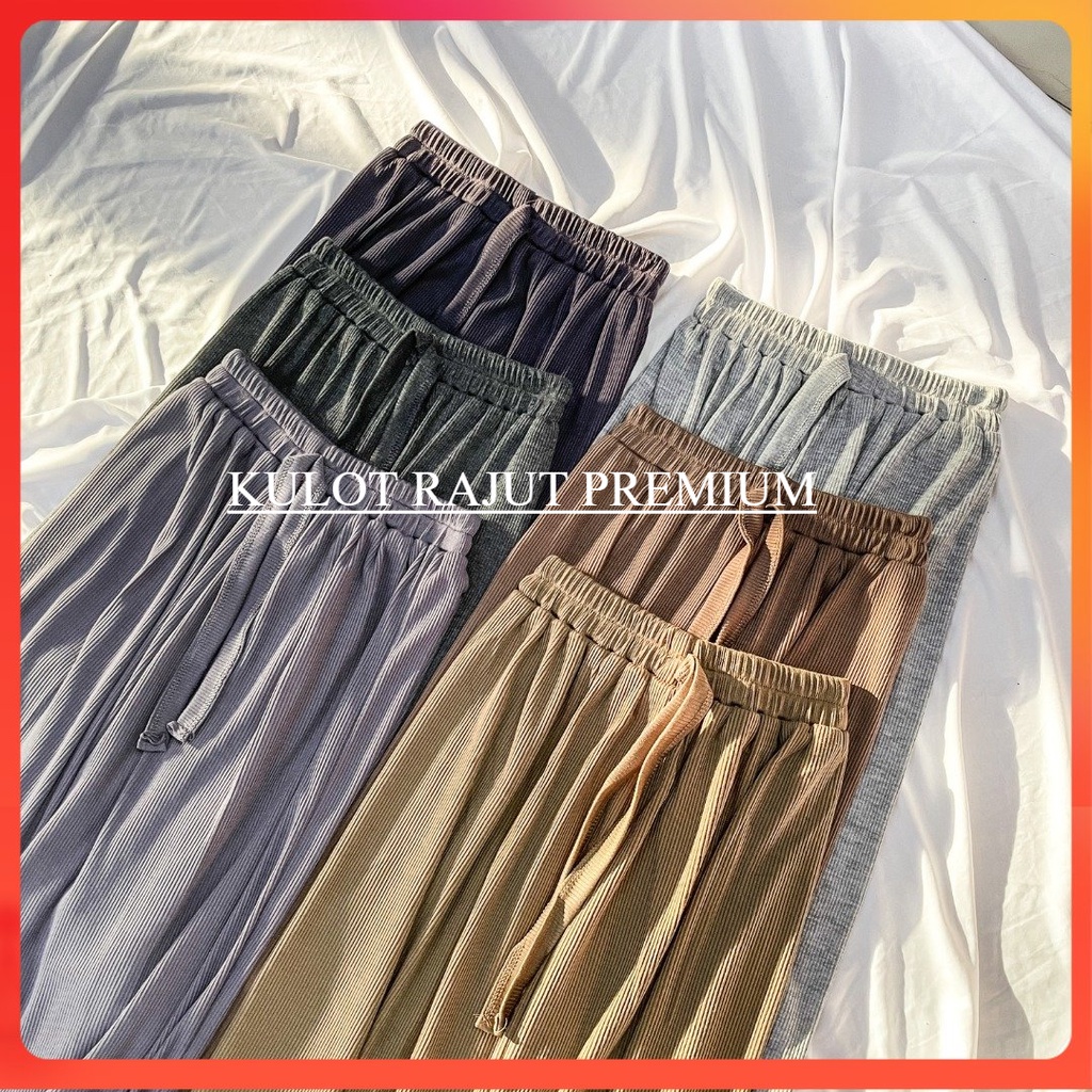 Kulot Rib Knit Premium Celana Rajut Wanita Kekinian Jumbo Tebal Murah
