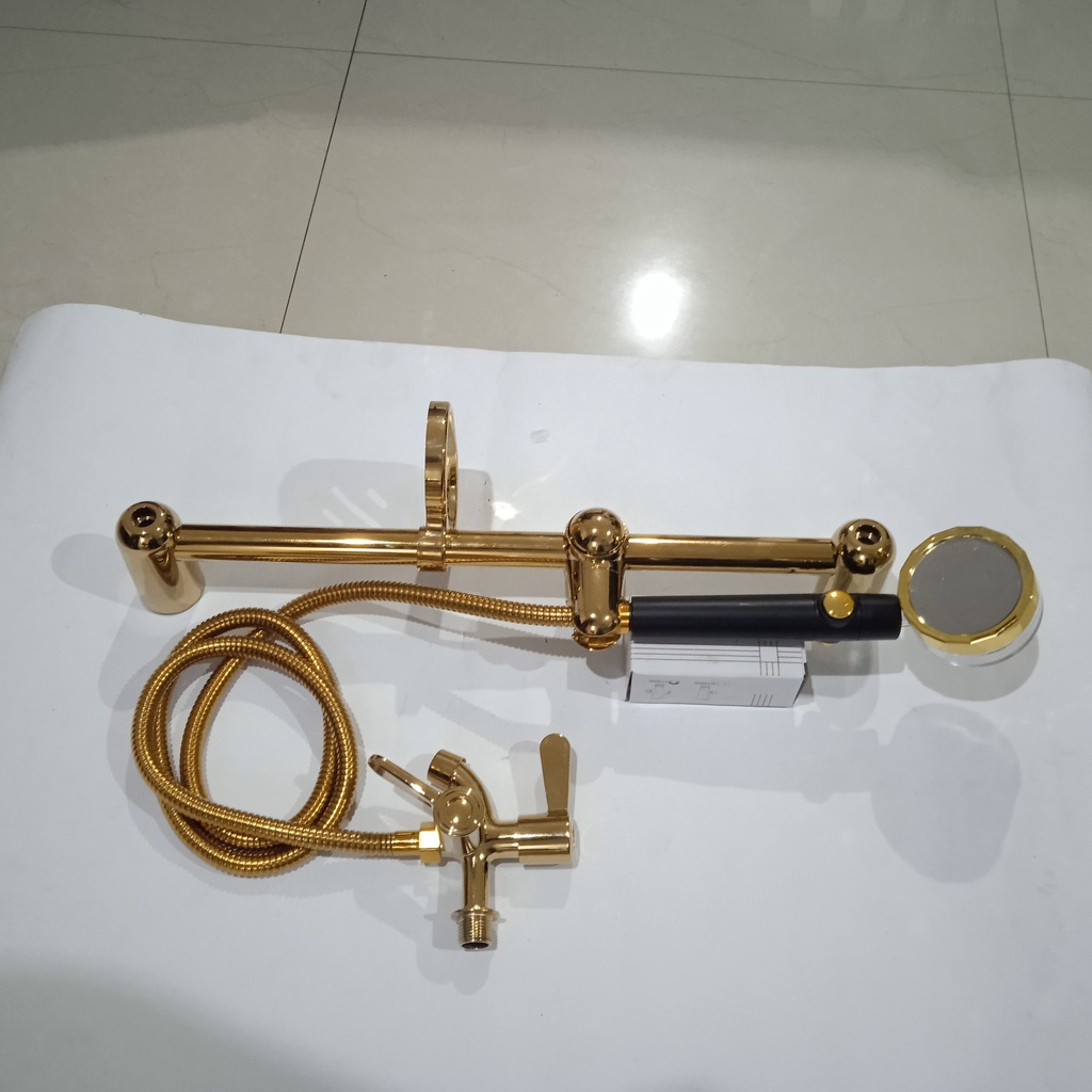 Shower Tiang Stainless Gold + Kran Cabang Gold / Shower Jet Turbo Fan Filter Air / Shower Black Gold