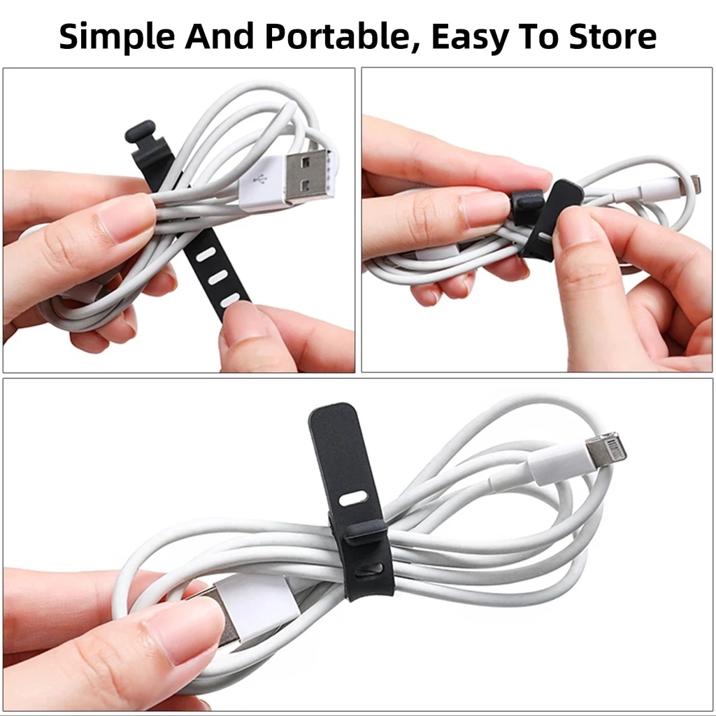 1 / 5pcs Klip Organizer Kabel Data / Charger / Earphone Portable Reusable Bahan Silikon 3 Lubang