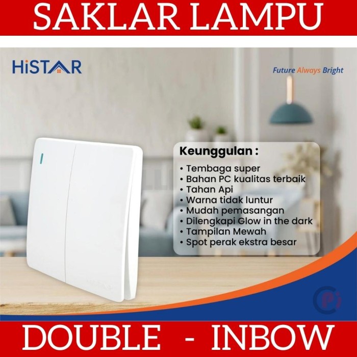 HISTAR GDS102W Saklar Switch Double Lampu 2 Gang Inbow Tanam Modern