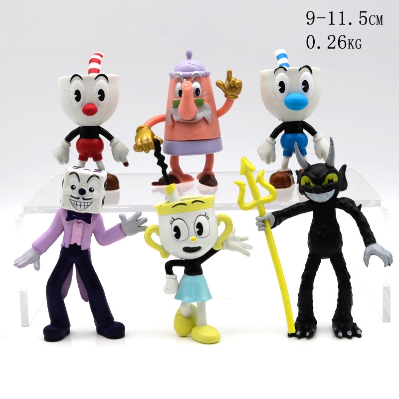6pcs / set Action Figure Kepala Game Cuphead Bahan PVC Mainan Action Figure Model Kepala Cangkir Chalice Untuk Dekorasi