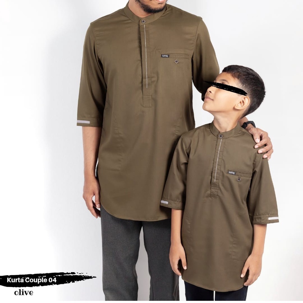 BAJU KOKO KURTA PAKISTAN COUPLE AYAH ANAK WARNA OLIVE NAVY HITAM PUTIH MOCCA UKURAN M L XL XXL