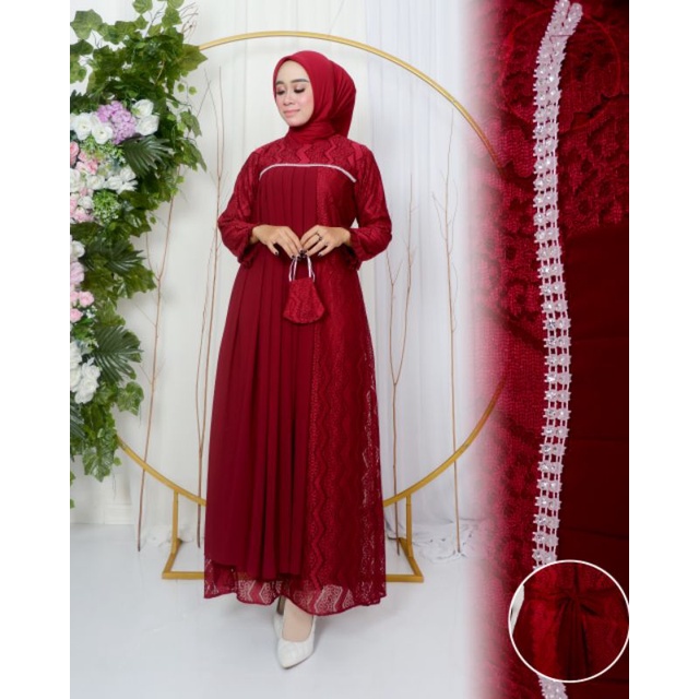 Permata Olshop / Kebaya Gamis Malikha Modern BK / Gamis Pesta Mewah / Gamis Modern / Gamis Brukat / Kebaya Gamis Kondangan