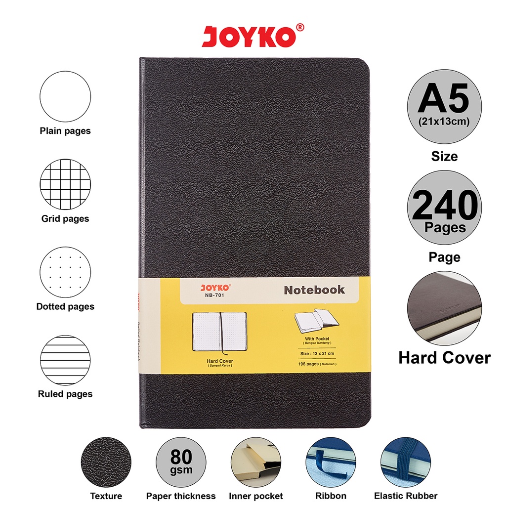 

JOYKO NOTEBOOK DIARY A5 HARD COVER / BUKU CATATAN JURNAL A5 JOYKO AGENDA KECIL GARIS KOTAK POLOS TITIK NB-701 NB-702 NB-703