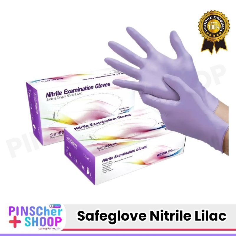 SAFEGLOVE SARUNG TANGAN NITRILE LILAC HANDSCOON NITRILE TANPA BEDAK BOX 100 PCS XS/S/M/L