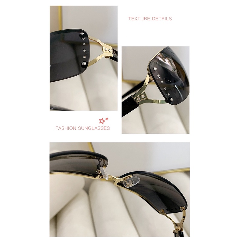 Y2k Millennium Babes Kacamata Hitam Aviator Tanpa Bingkai Gaya Retro