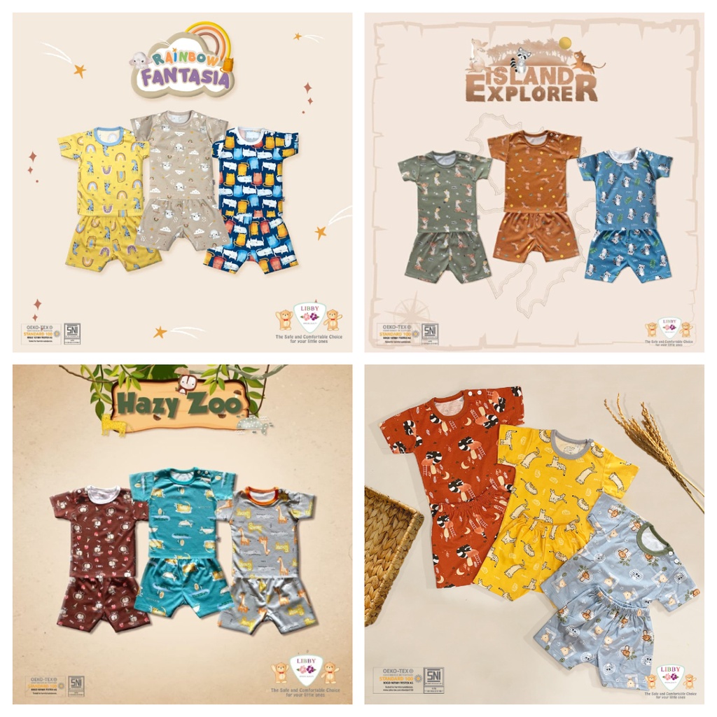 LIBBY CLEARANCE STOCK Setelan Oblong Pendek - Celana Pendek Motif (1 setel) | Ukuran Kecil