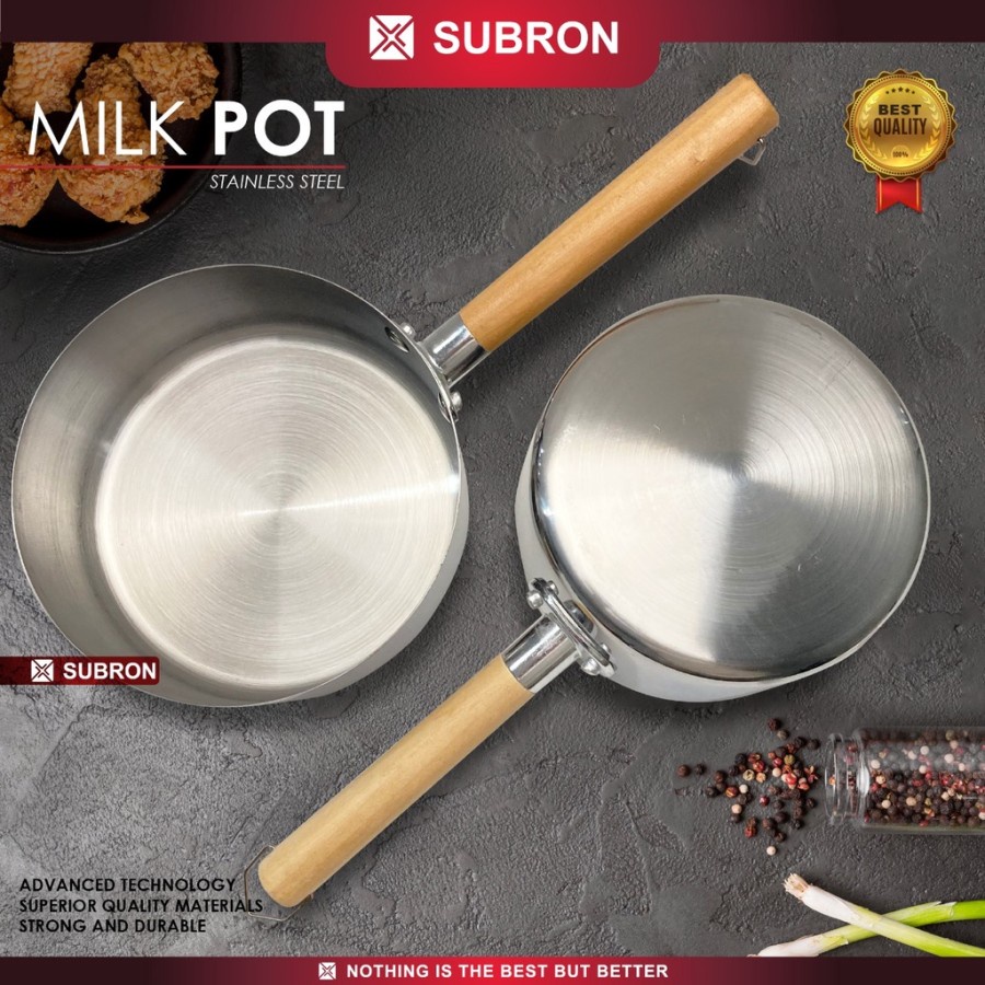 Panci susu Milk Pot Pegangan Kayu 14/16/18cm Stainless Steel - SUBRON