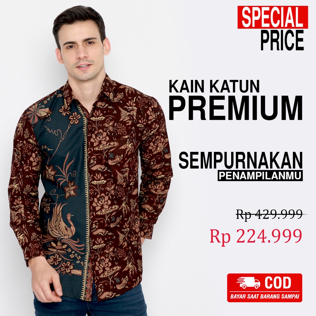 KEMEJA BATIK PRIA Slimfit Lengan Panjang Premium Two Tone Siang Sore Coklat Chokelat 721398 Cap 72 - Baju Kemeja Atasan Pakaian Setelan Batik Pria Cowok Laki Laki Remaja Keluarga Kantor Lengan Panjang Modern Slimfit Slim Fit Premium Kekinian