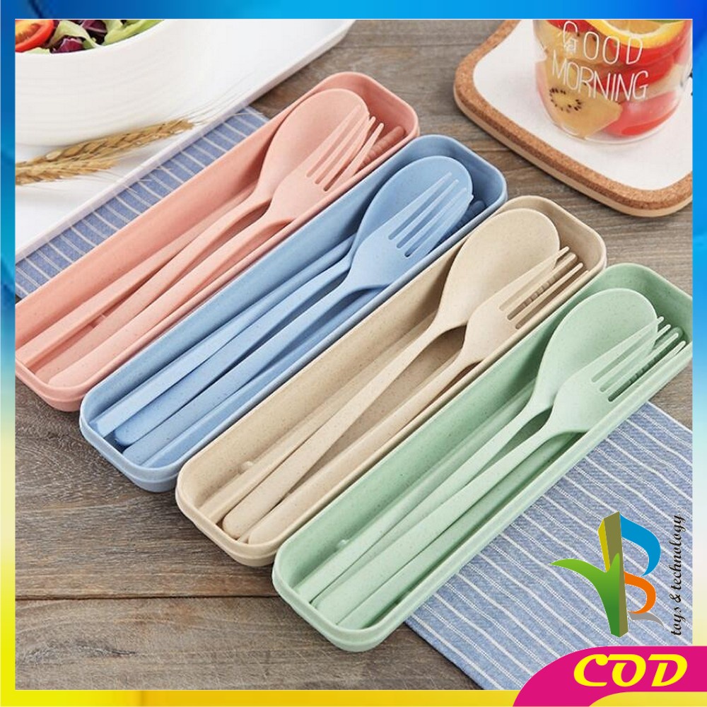 RB-C176 Sendok Garpu Sumpit 3in1 Travel Cutlery Set Alat Makan Set Korea Bahan Jerami Gandum Impor