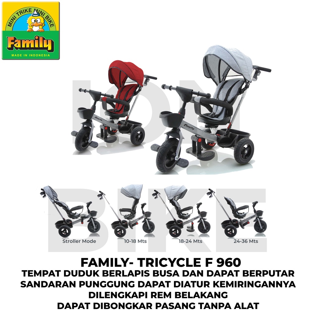Tricycle Family F960 Clarte Sepeda Roda 3 Tiga Anak Stroller Dorong Mainan F 960 H F960H Murah Awet 