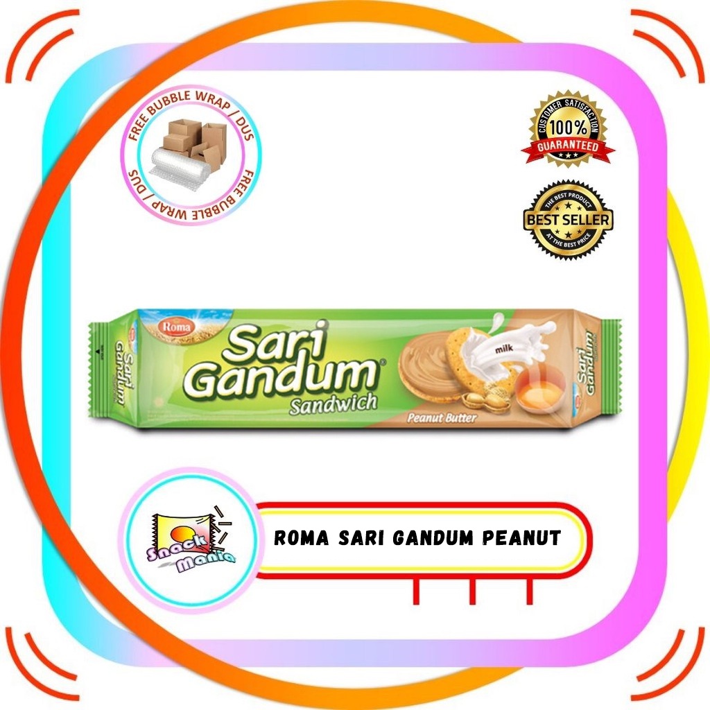 

Roma Sari Gandum Peanut Butter 108 gr Biskuit Krim Kacang Sandwich