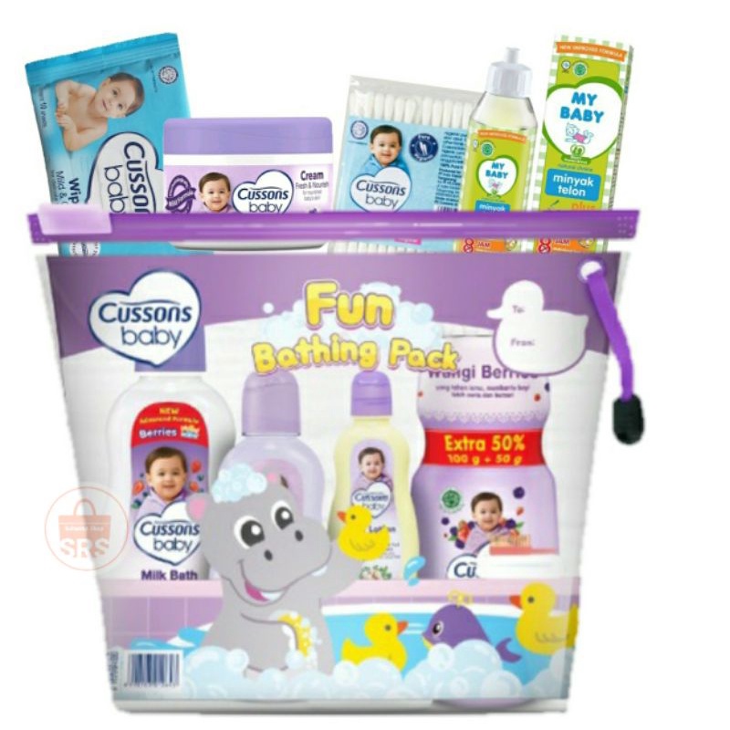 8 in 1 | 7 in 1 Cussons Baby Fun Bathing Pack + Telon Cussons Large Bag , Gift Set Bayi, Kado Bayi, Set Bedak Bayi