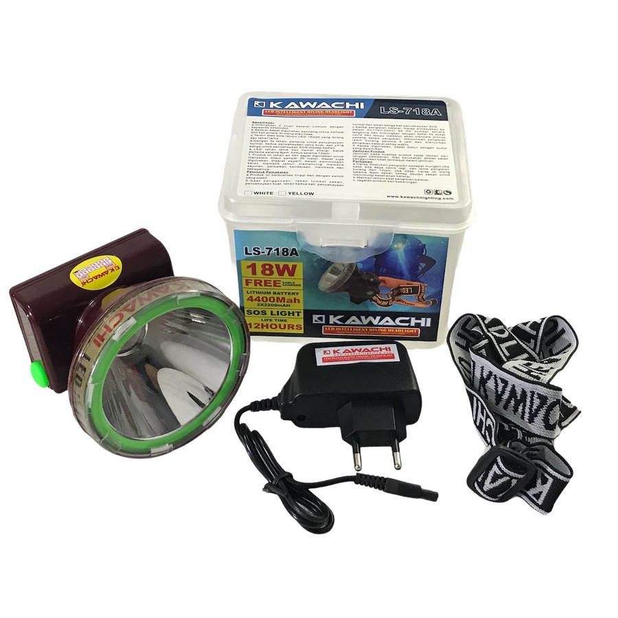 Bayar Ditempat - Senter Kepala Selam Kawachi LED Super Terang 18Watt LS-718A 18 Watt 18 - Cahaya Put