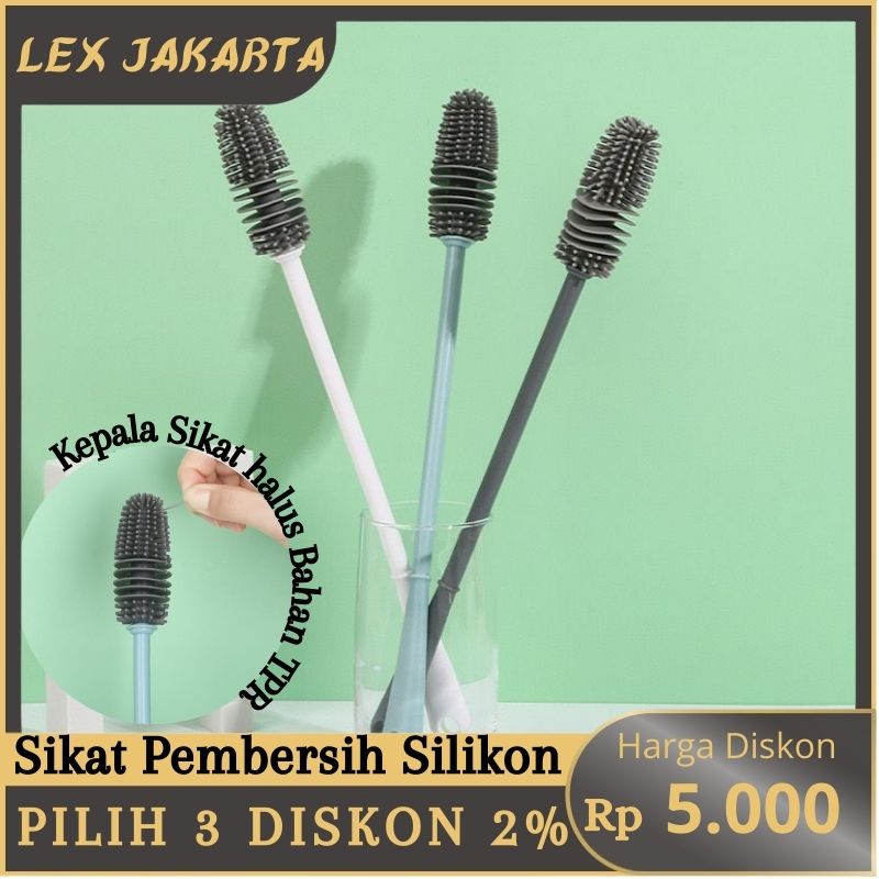 LEXJAKARTA  Sikat Pembersih Botol Dan Gelas Silikon Sikat Botol Gelas Gagang Panjang Silicone Brush Sikat Pembersih