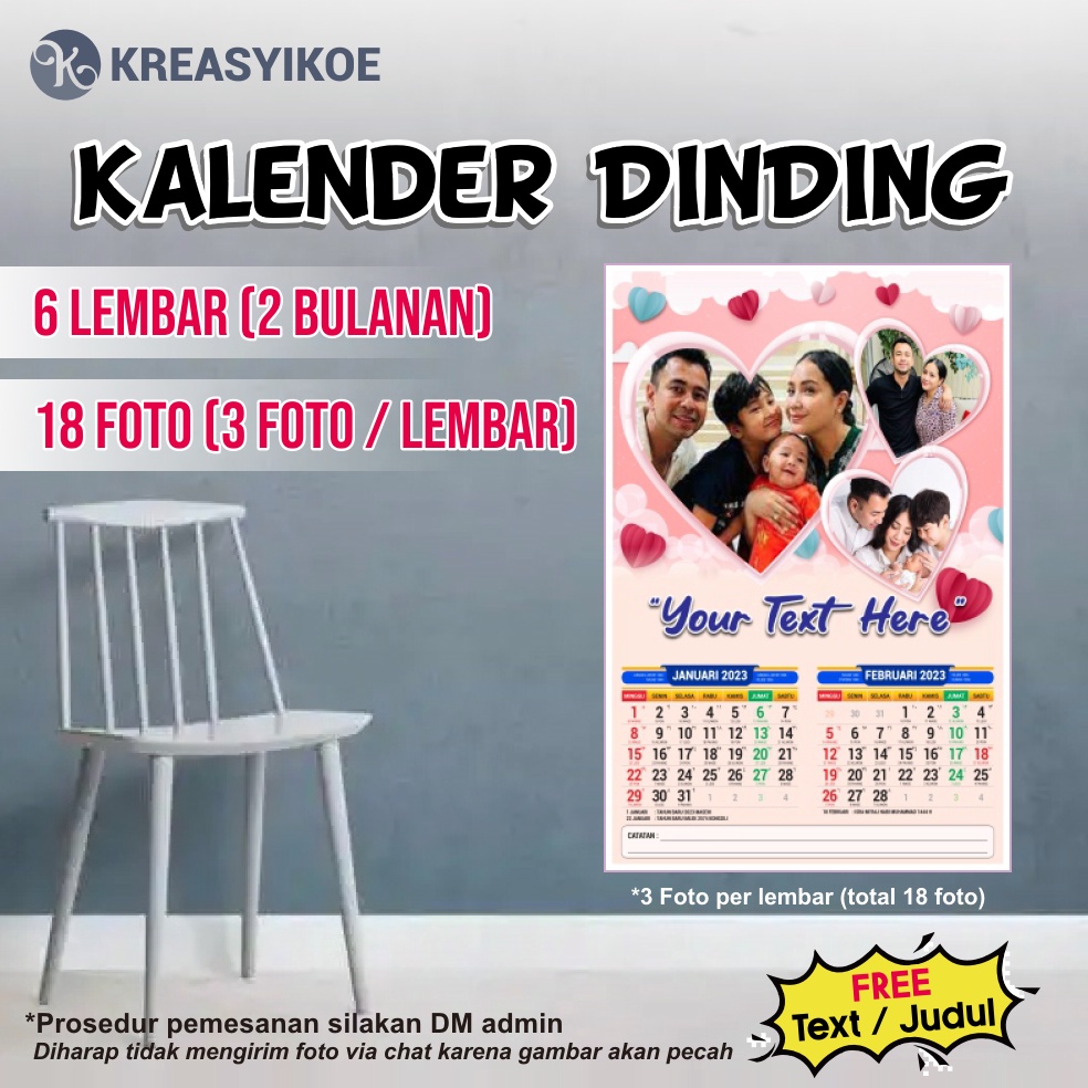 Jual Kalender Dinding Custom A3+ 2 BULAN 6 LEMBAR | Shopee Indonesia