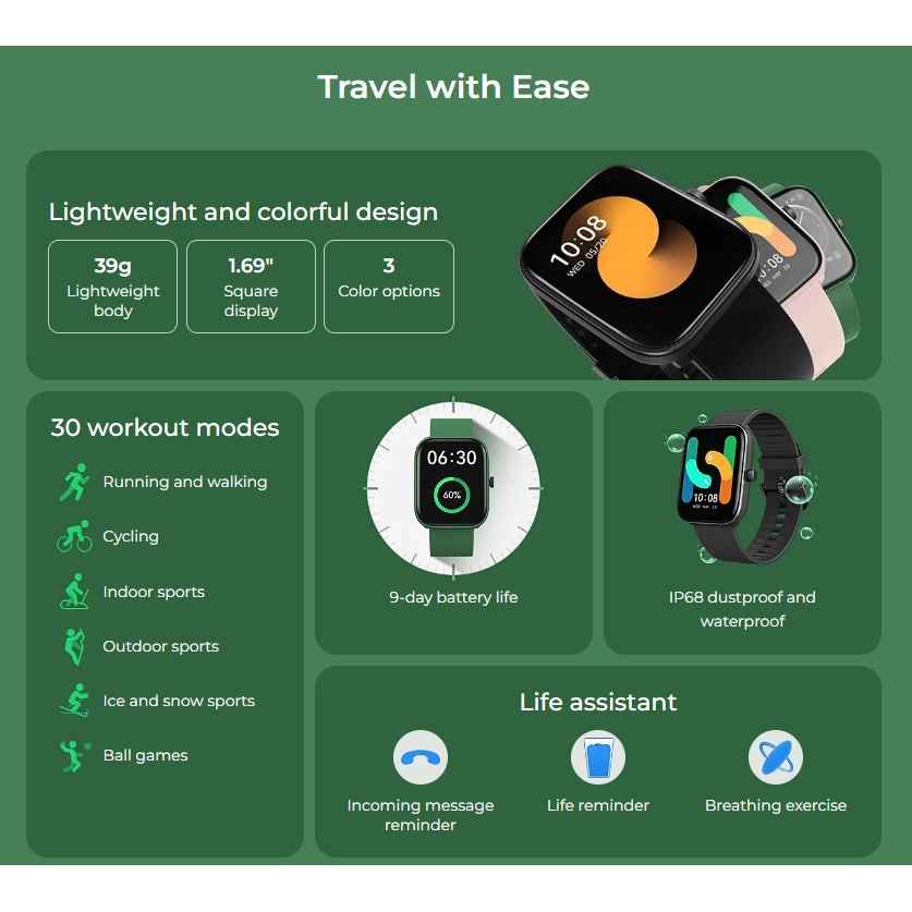 Haylou LS13 GST lite Smartwatch SpO2 Heart Rate IP68 Waterproof