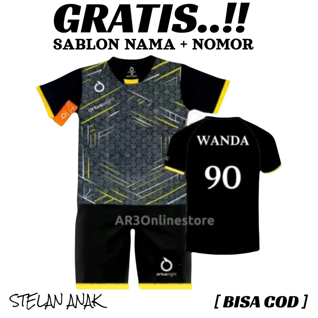 ( FREE SABLON NAMA &amp; NOMOR ) Baju olahraga anak laki/perempuan kaos badminton bulutangkis sepak bola futsal voli usia 5-13tahun