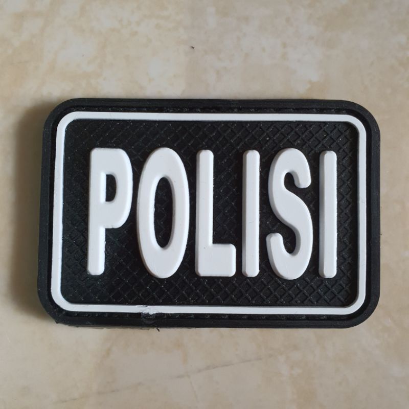 patch rubber logo tulisan polisi putih / polri / police / tempelan emblem karet velcro