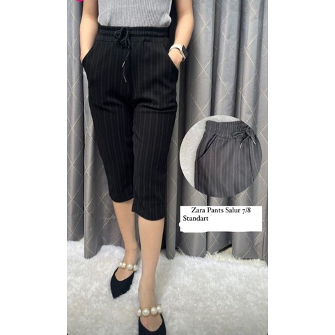 Celana wanita zara import 7 8 kotak dan garis / celana Luna import / Luna baggy 7/8