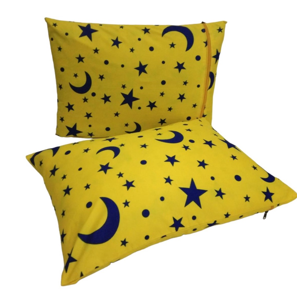 Sarung Bantal Tidur Resleting Bulan Bintang Kuning