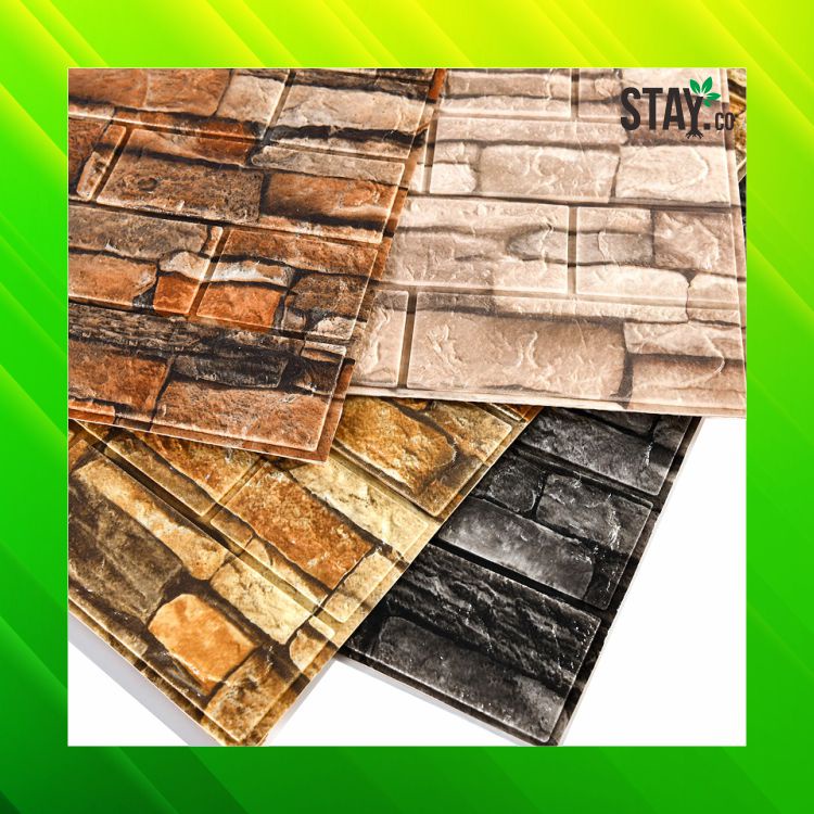 Wallpaper 3D Sticker Dinding 70cm Motif Corak Batu Alam / Wallpaper Dingding 3D Foam Motif Batu Alam