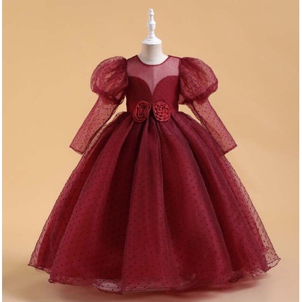 Gaun anak - Gaun Ulang Tahun Putri Anak Perempuan 2022 Gaun Pengantin Pengiring Pengantin Lengan Puf