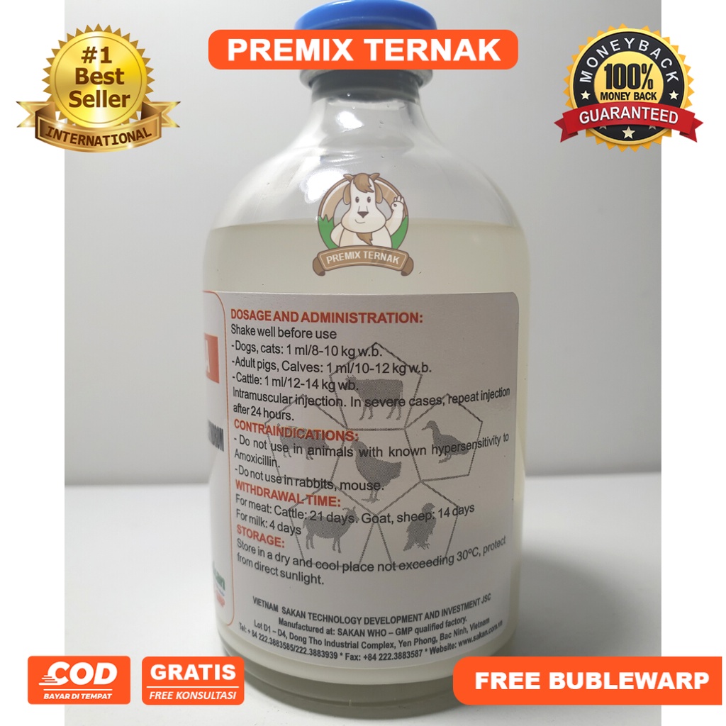 SK AMOX LA 100 ml Injeksi (Amo xicil lin 15%) obat injeksi ayam sapi kambing babi kucing anjing mirip betamox intramox amoxykep