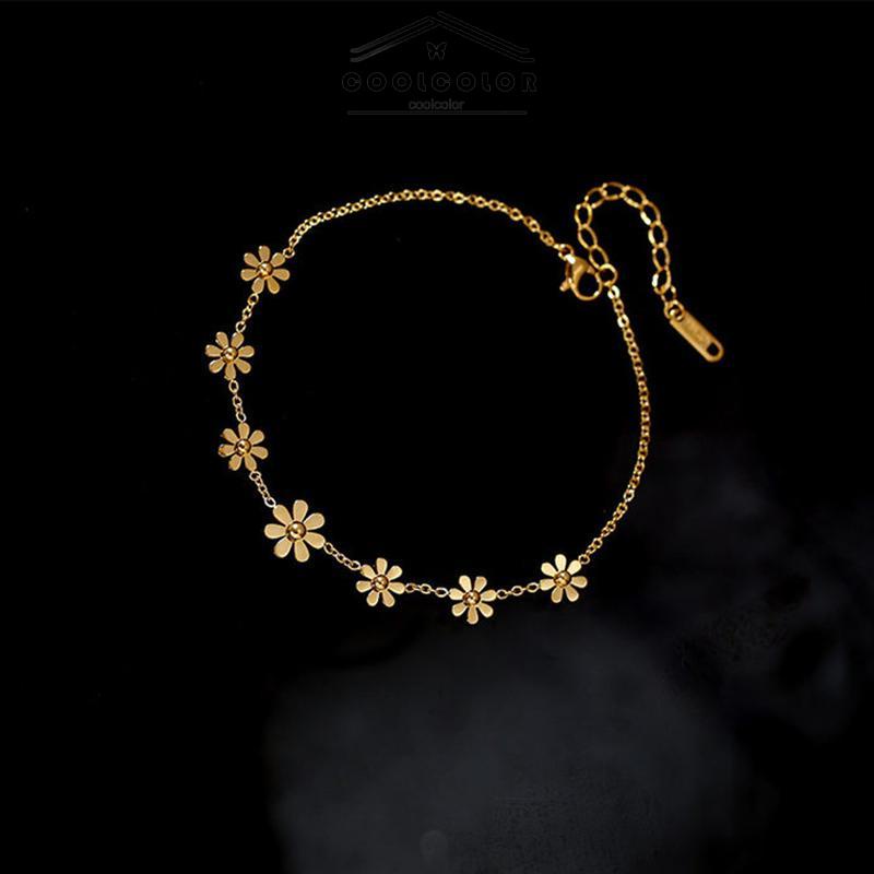 COD❤️Gelang Kaki Titanium Anti Karat Daisy Bunga Kamelia Emas 18k Perhiasan Wanita Korea Unisex 2022 terbaru fashion murah COD