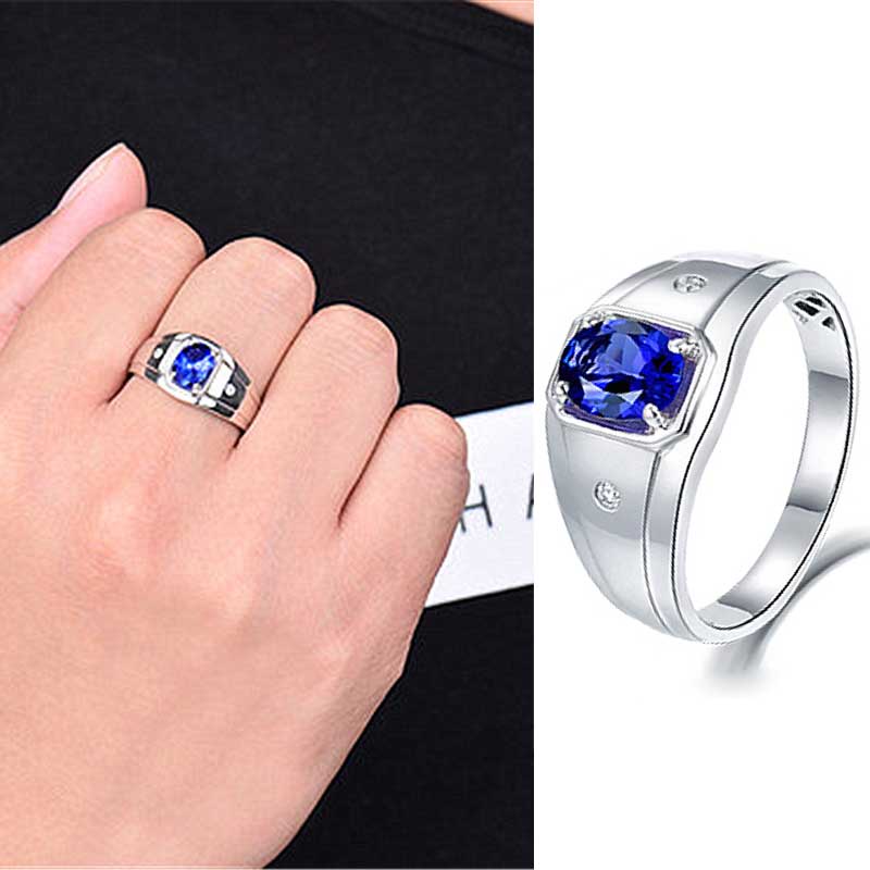 Sapphire Cincin 925 Silver Hias Kristal Berlian Untuk Pria Dan Wanita