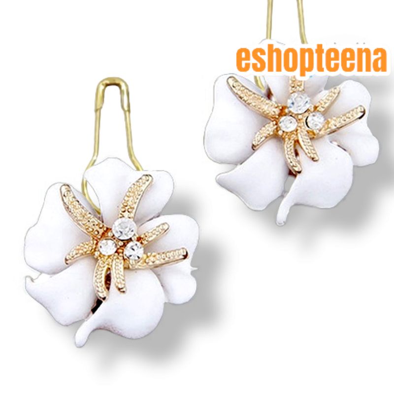 A64 Anting hijab 2in1 (anting jepit &amp; peniti) bunga warna gold _anting jilbab