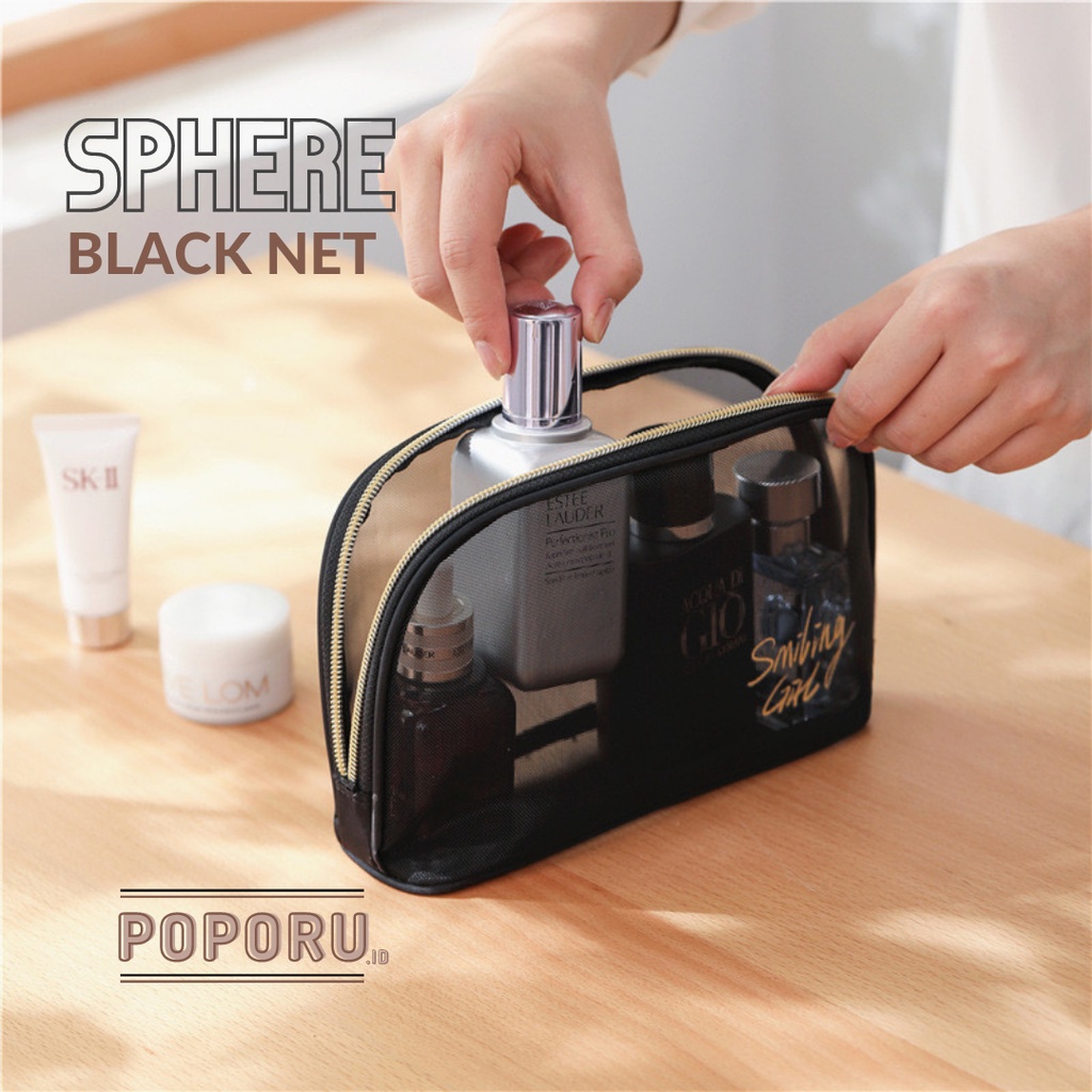 POPORU BLACK NET pouch 6 types - Travel cosmetics bag organizer for make up - tas tempat kosmetik