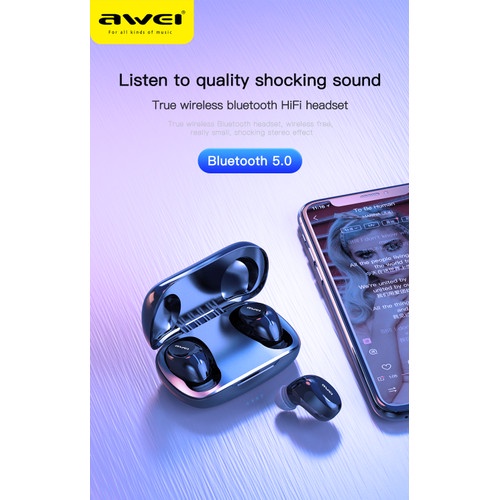 TWS AWEI Earphone True Wireless Sports Bluetooth Earbuds - T20