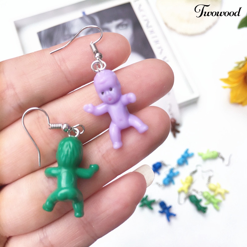 Twowood 1 Pasang Anting Kait Gantung Wanita Desain Boneka Bayi Mini Realistis Handmade Untuk Hadiah