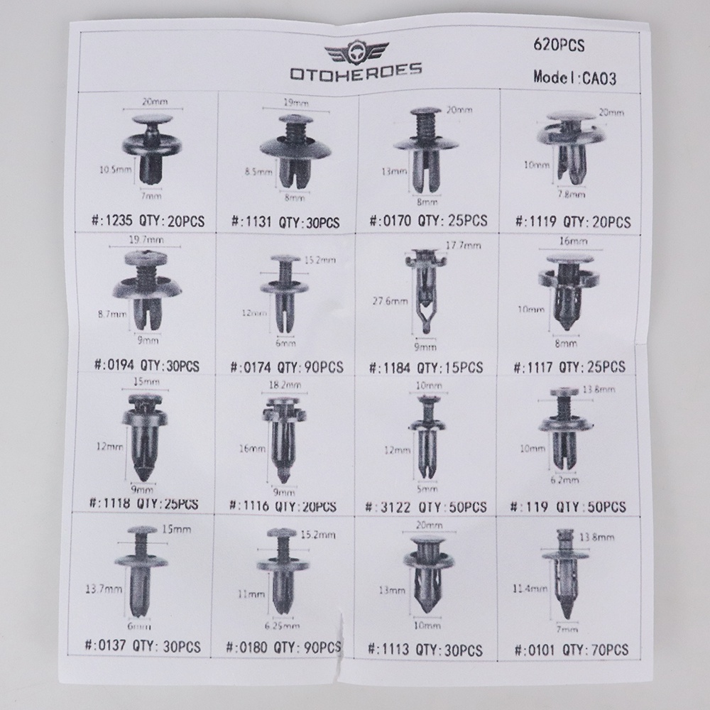 OTOHEROES Baut Rivet Mobil Universal Car Push Pin Fasteners Clip 620 PCS