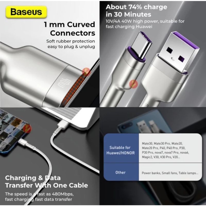 BASEUS Metal Data Cable Type C 40W Quick Charge 5A