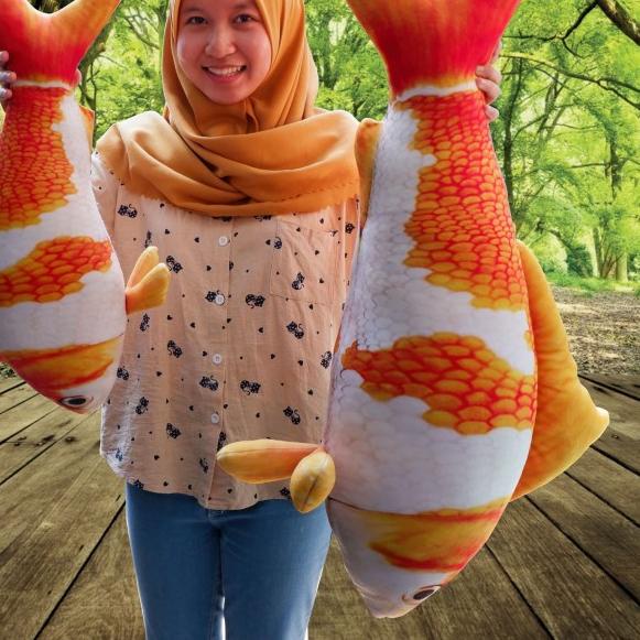 Bantal Bentuk Ikan Koi Bantal Ikan Untuk Kucing Boneka Bantal Ikan - XL-oren