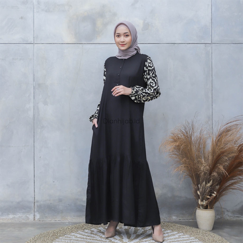Gamis Dewasa Homey Dress Shabrina Series By Dianhijab.id - Bahan Rayon Viscose Adem Nyaman Bisa COD-SHABRINA BLACK