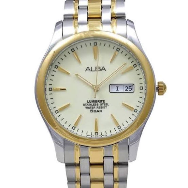 Jam tangan pria alba AXND50X1 Silver Gold Stainless Steel original jam tangan pria alba original