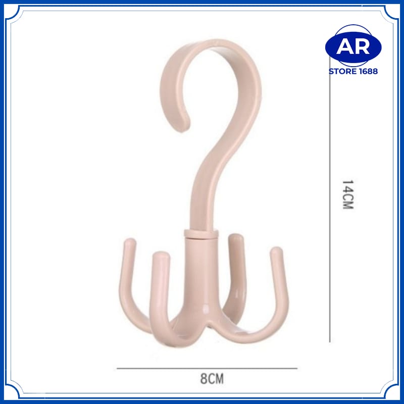 AR GANTUNGAN 4 KAIT SERBAGUNA / GANTUNGAN PUTAR 360 DERAJAT / HANGER LEMARI PAKAIAN SEPATU TAS HOOK 4 KAIT