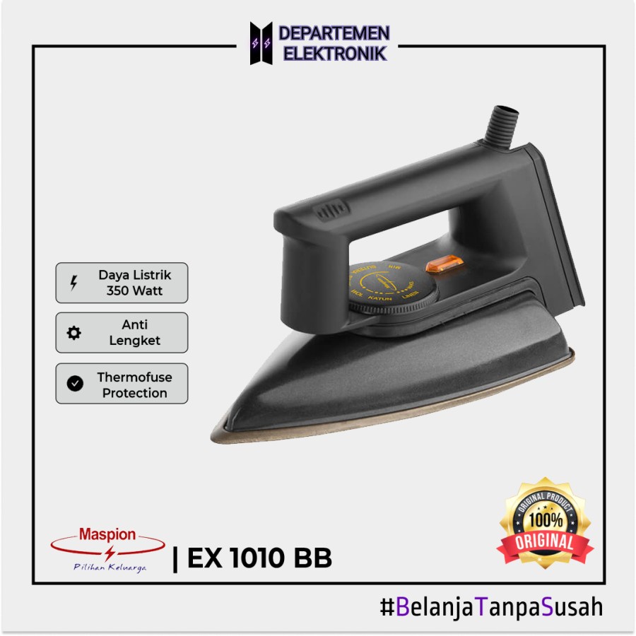 Maspion Electric Iron Setrika Listrik EX 1010 BB Hitam 350 WATT | GARANSI RESMI