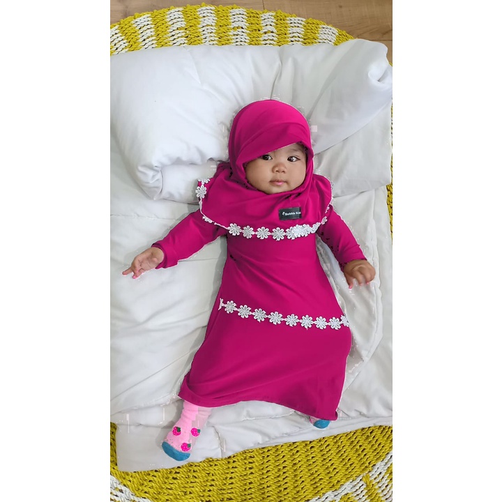 Gamis Hijab Renda Melati Bayi Balita Anak Perempuan Fashion Muslim Lucu Polos Katun 0-2 Tahun jotol