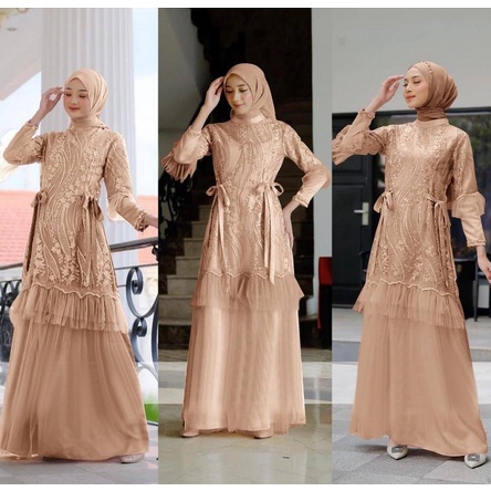 Baju Pesta Gamis Brukat Wanita Muslim Mewah Kondangan Nikahan Model Duyung Trandy Terbaru Lebaran 20