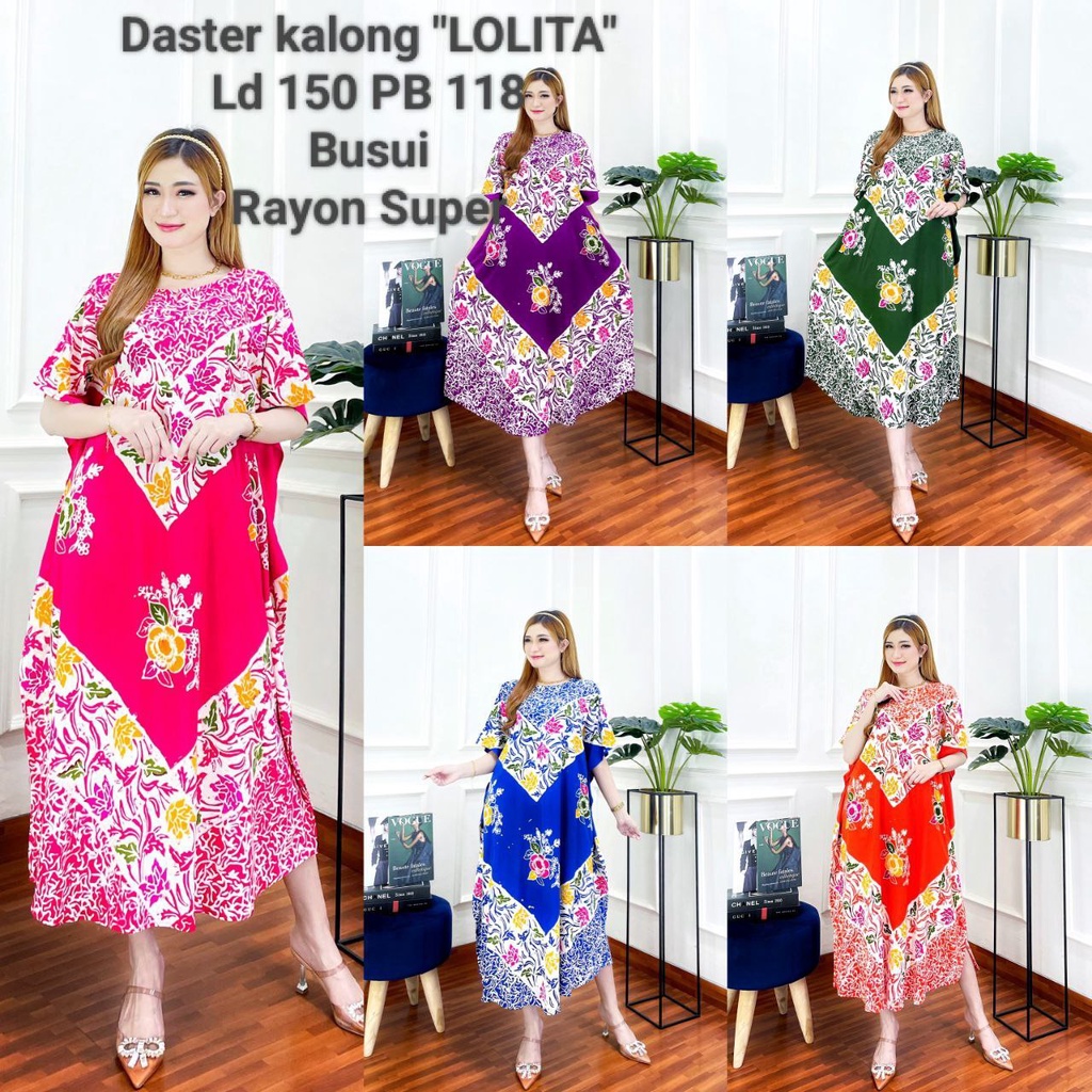 DASTER LOWO PREMIUM JUMBO LD 150 MOTIF MALAMAN BUSUI DEPAN KEKINIAN HOMEDRESS WANITA RAYON TEBAL ADEM