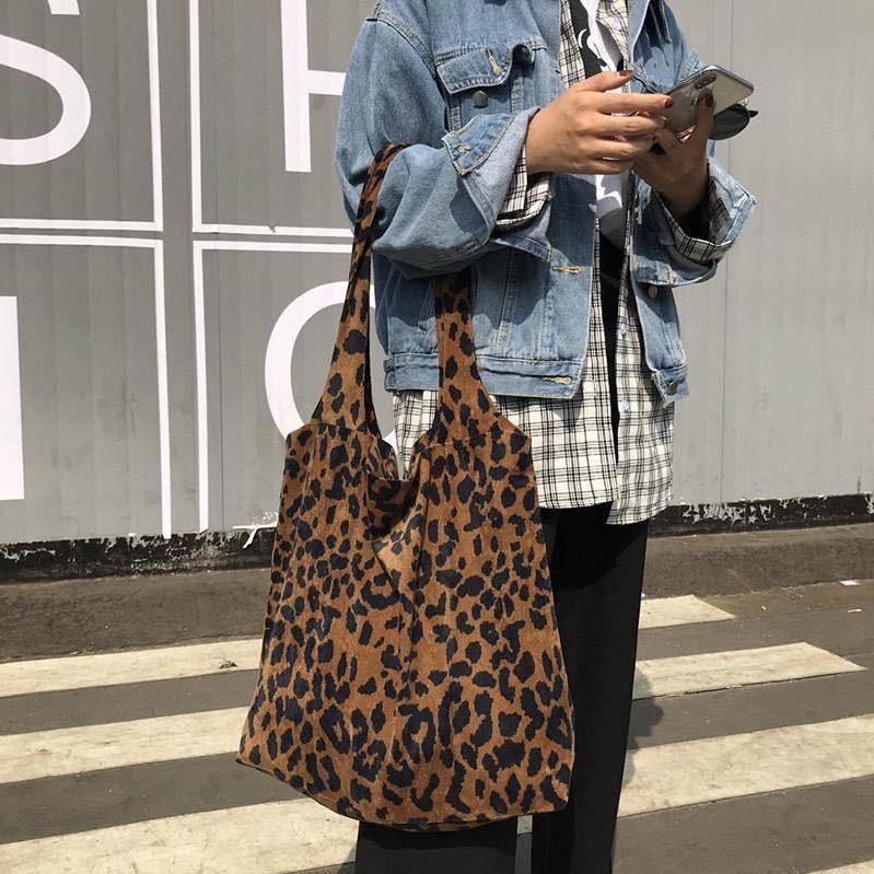 ✇№Sera Korea retro modis leopard print tas bahu tas wanita sederhana dan serbaguna tas jinjing tas kanvas kapasitas besar