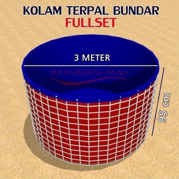 Kolam terpal Bundar Fullset Lengkap Diameter 3 Meter Tinggi 95 Cm