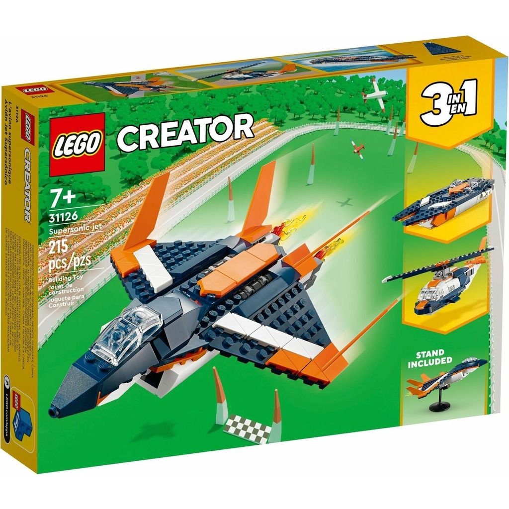 LEGO Creator 3 in 1 - 31126 Supersonic Jet Set Building Kid Toy Airplane Helicopter Powerboat City A