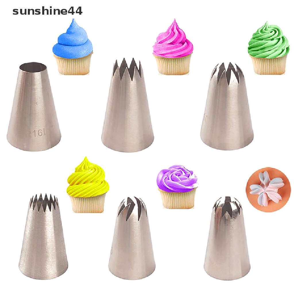 Sunshine 6Pcs Ujung Mulut Pipa Icing Bahan Stainless Steel Ukuran Besar