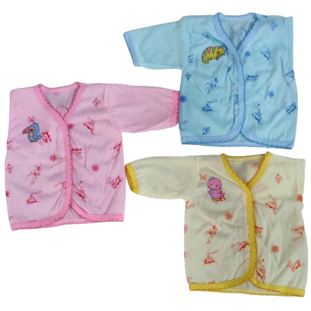 1 Lusin BAJU PANJANG bayi bordir 0-12m lengan panjang biru kuning pink kancing newborn