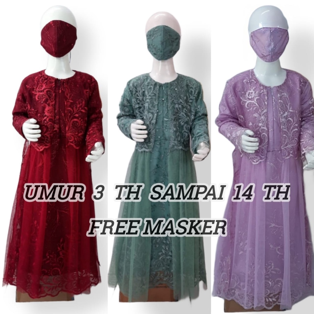 Gamis Full Brukat Anak Perempuan Umur 3 Sampai 14 Tahun Rompi Selendang/Gamis Full Brukat Remaja/Gam